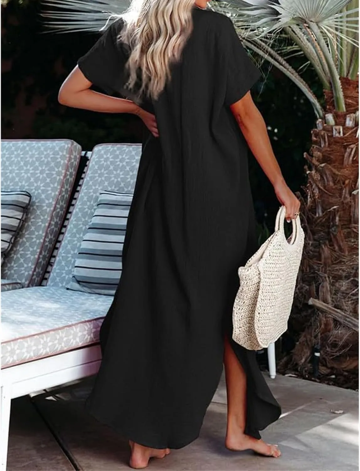 Womens Long Cardigans Short Sleeve Button Down Collared Loose Fit Swimsuit Cover Ups Summer Beach Vacation Dress