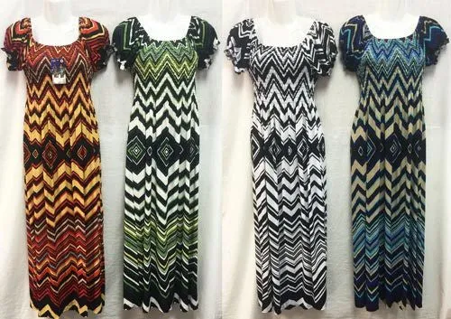 women's long chevron dresses with shoulders assorted colors Case of 12