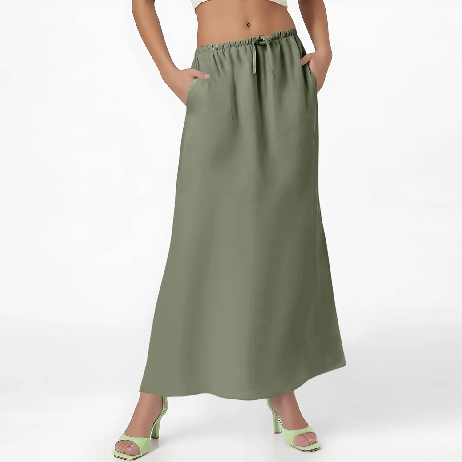 Women's Long Skirts Solid Stretchy Wrap Side Split Athletic Maxi Skirt Trendy, S-2XL