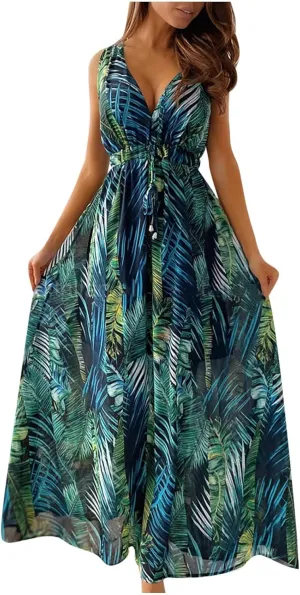 Womens Long Sleeve Dresses Floral Dresses for Women Turtle Neck Chiffon Beach Hawaiian Cardigan Maxi Long Dresses