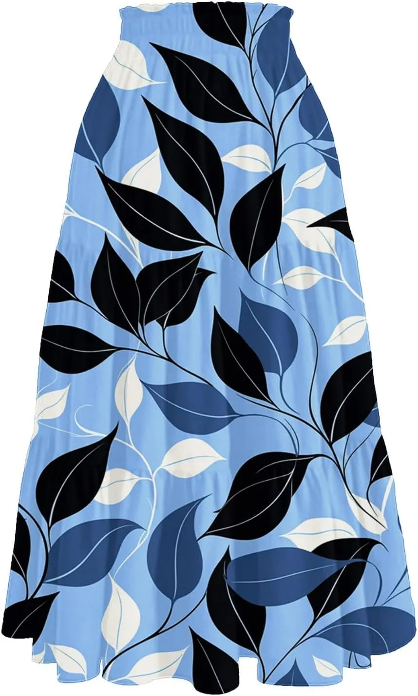 Women's Maxi Dresses 2025 Floral Maxi Skirt Summer Comfy Tiered Elastic High Waisted Skirts Vacation, S-XL