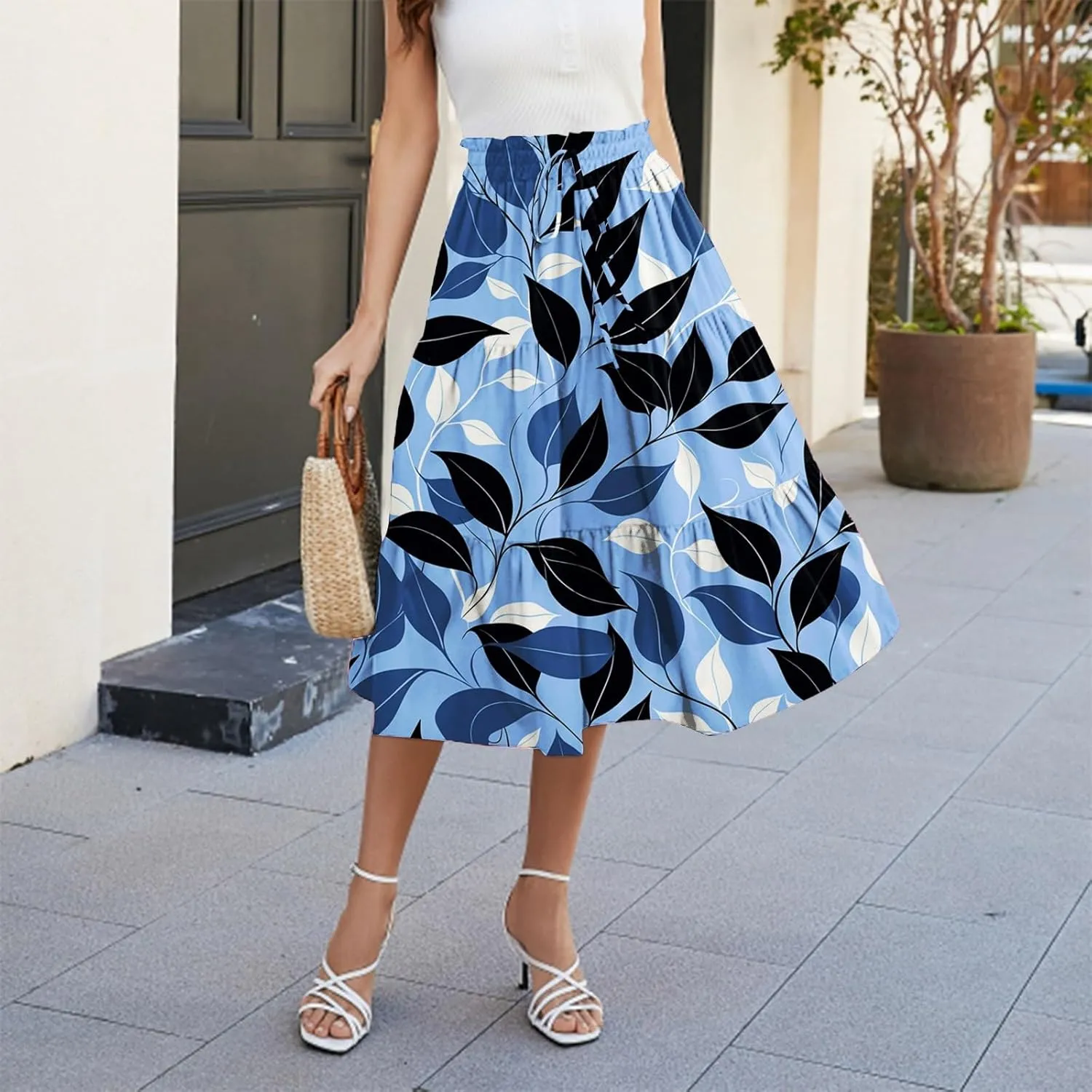 Women's Maxi Dresses 2025 Floral Maxi Skirt Summer Comfy Tiered Elastic High Waisted Skirts Vacation, S-XL