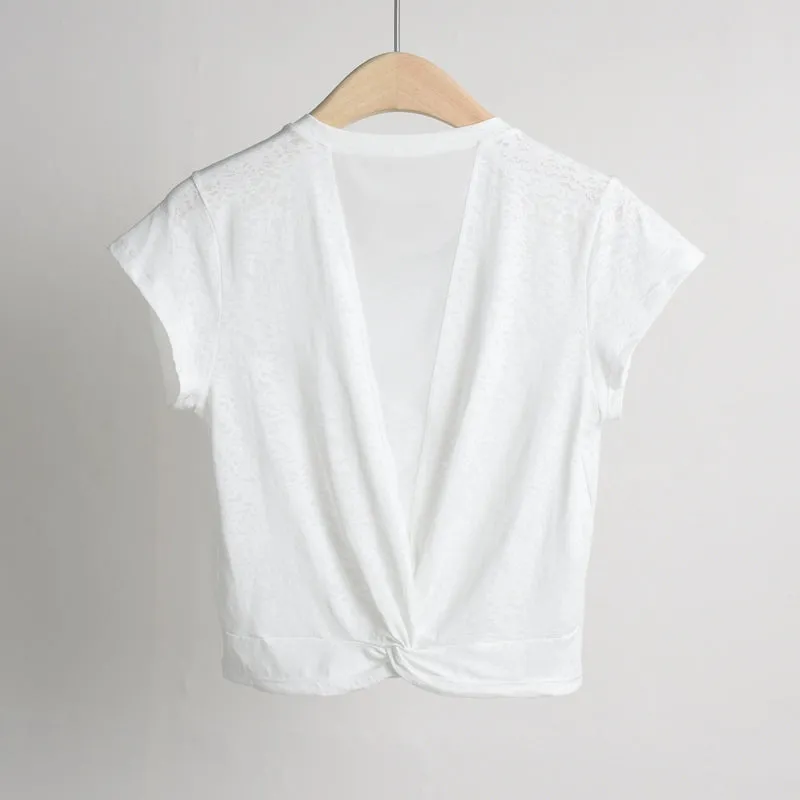 Women's Mesh Back Blouse Loose T-Shirt Short Sleeve Yoga