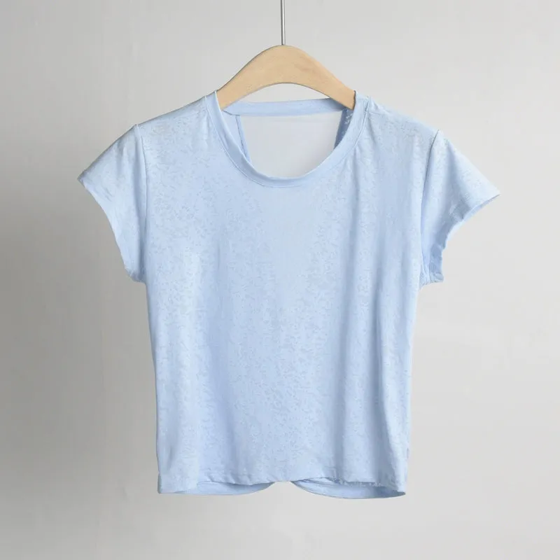 Women's Mesh Back Blouse Loose T-Shirt Short Sleeve Yoga