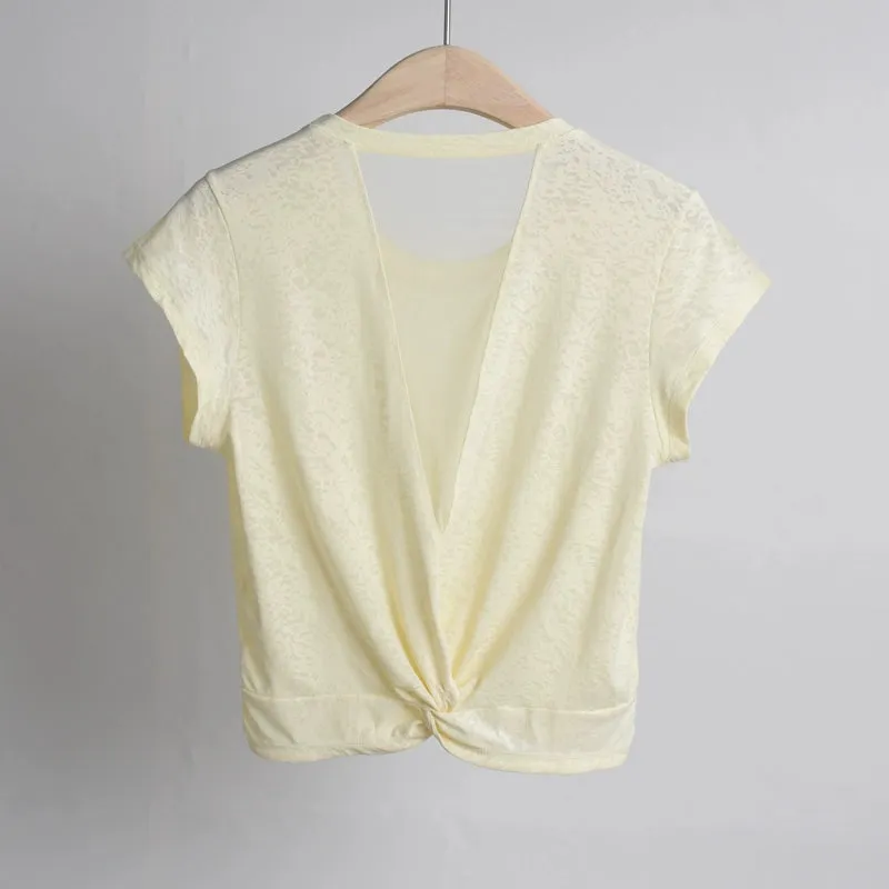 Women's Mesh Back Blouse Loose T-Shirt Short Sleeve Yoga