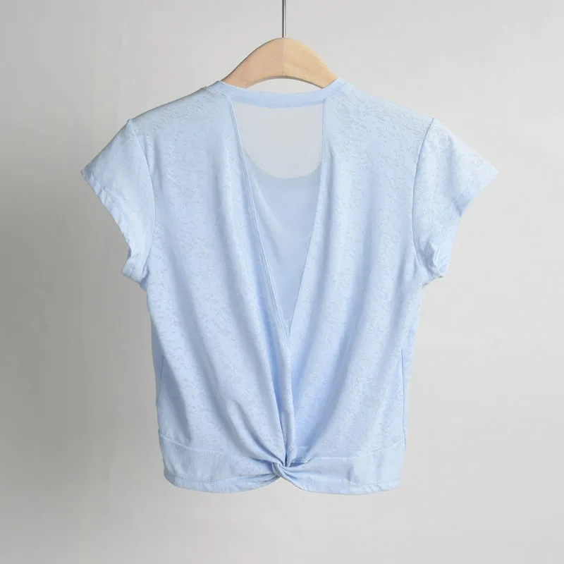Women's Mesh Back Blouse Loose T-Shirt Short Sleeve Yoga