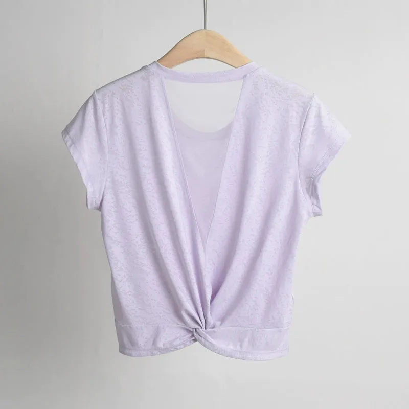 Women's Mesh Back Blouse Loose T-Shirt Short Sleeve Yoga