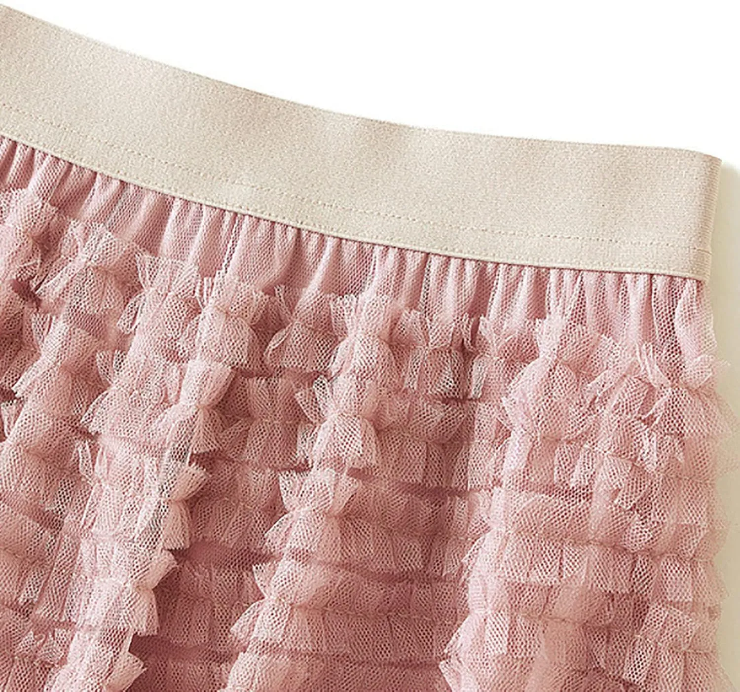 Women's Mesh Maxi Skirts Tiered Ruffle Long Skirt Solid Tulle Skirt High Waist Puffy Midi Skirts for Party Prom