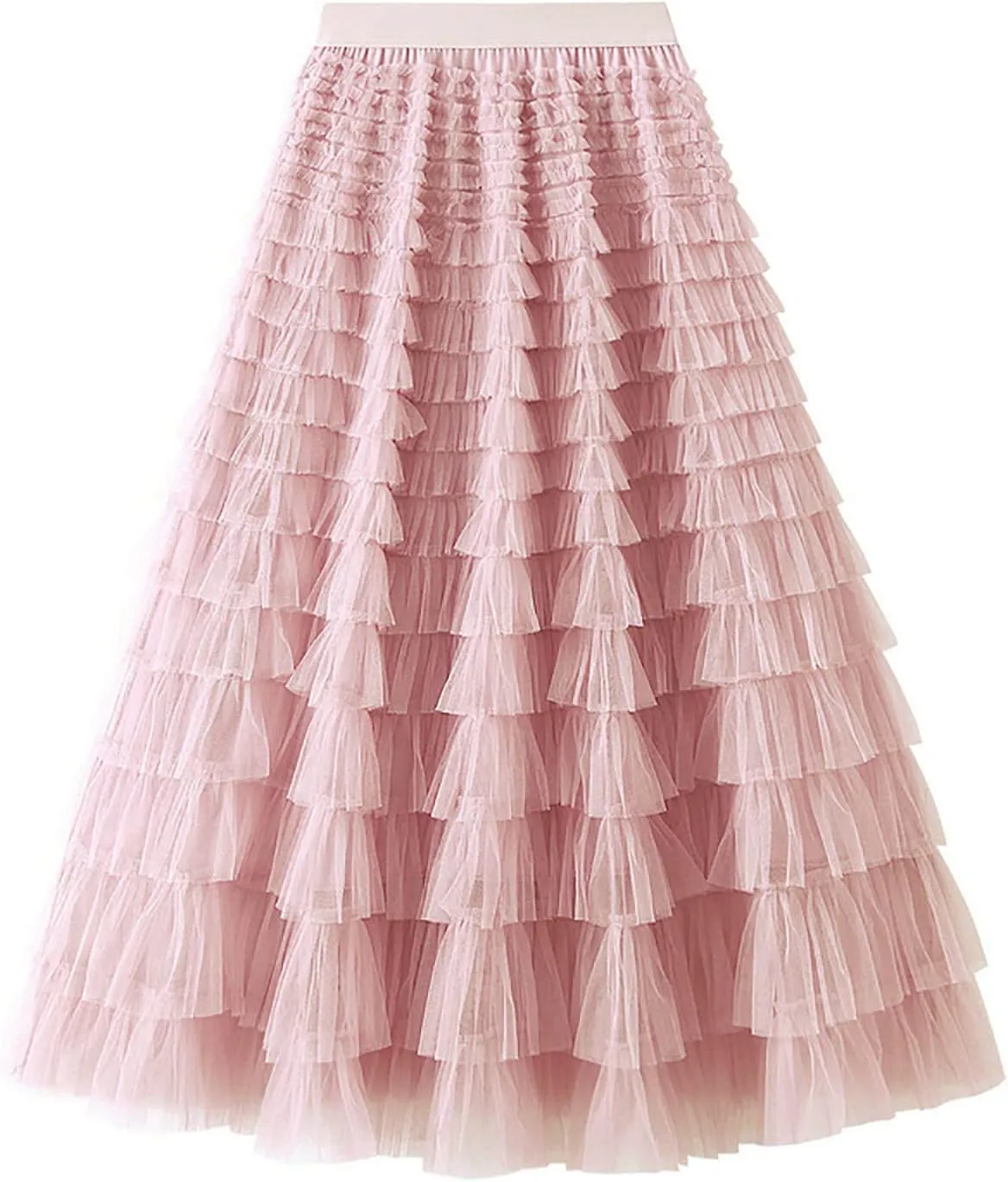 Women's Mesh Maxi Skirts Tiered Ruffle Long Skirt Solid Tulle Skirt High Waist Puffy Midi Skirts for Party Prom