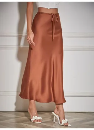 Women's Metallic Satin Fashion Designer Low Waist Skirts (Long)