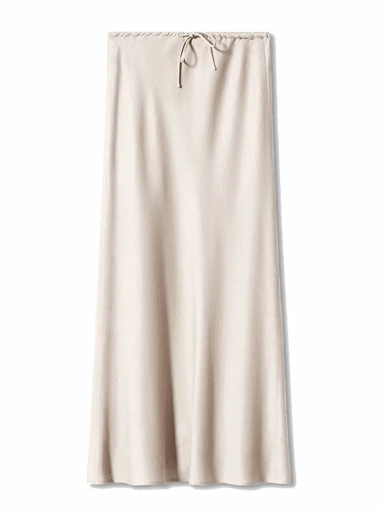 Women's Metallic Satin Fashion Designer Low Waist Skirts (Long)