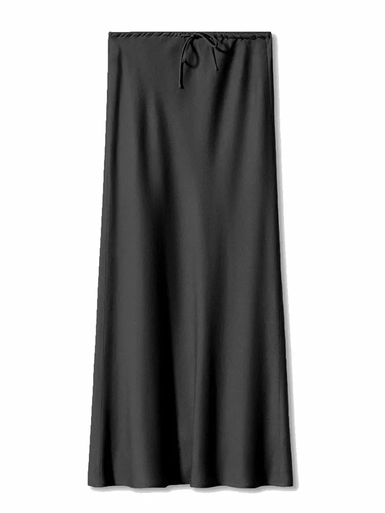 Women's Metallic Satin Fashion Designer Low Waist Skirts (Long)