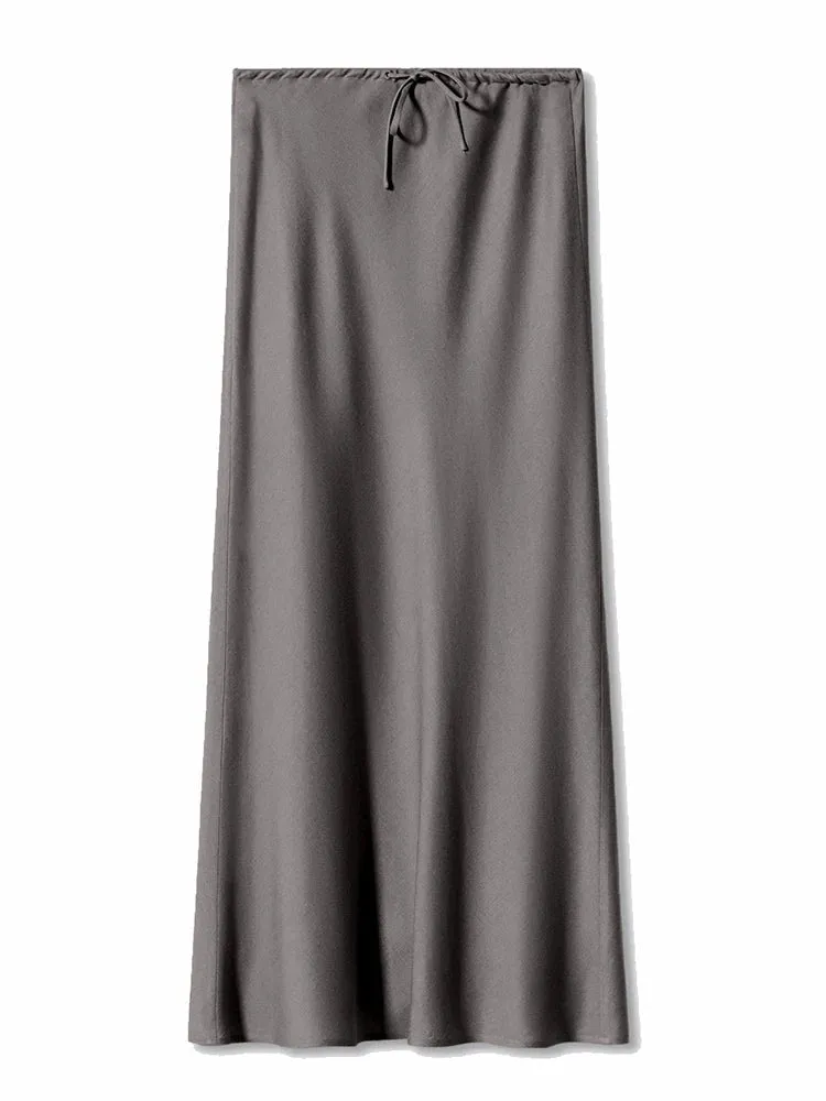 Women's Metallic Satin Fashion Designer Low Waist Skirts (Long)