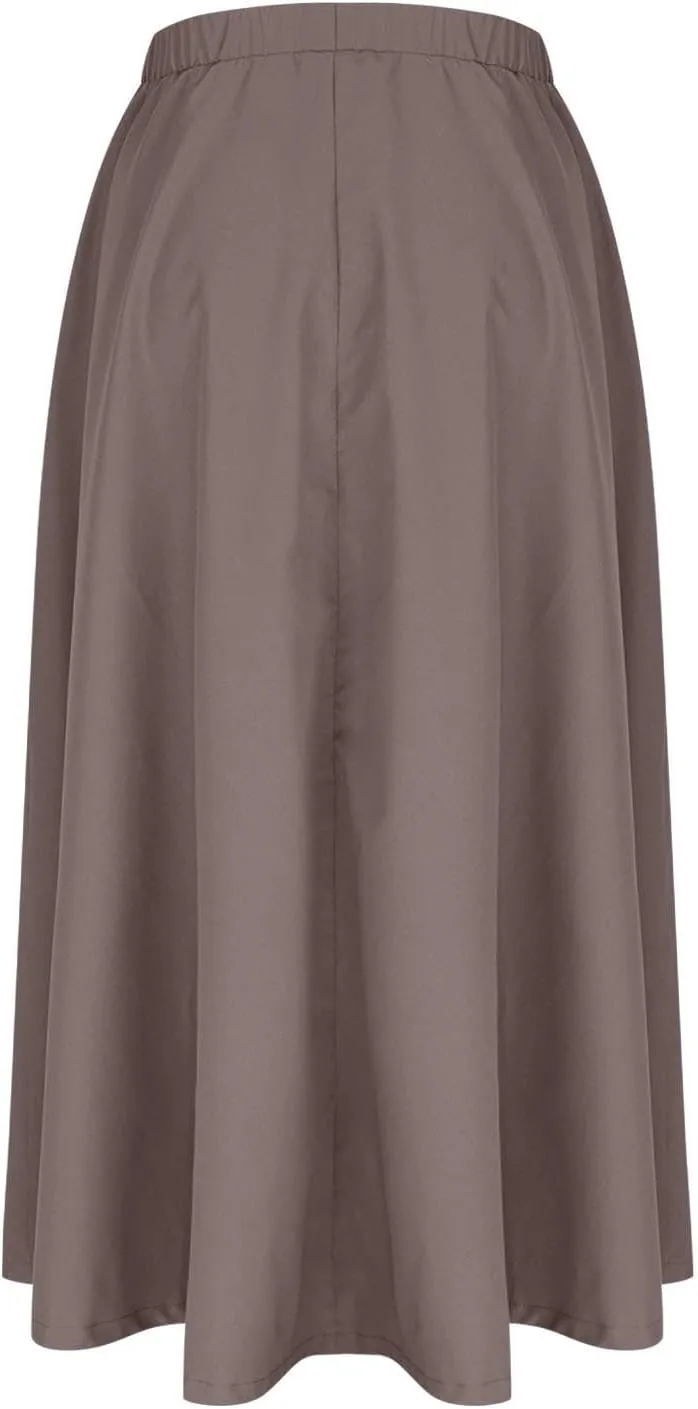 Womens Midi Skirts Casual Elastic High Waisted Pleated Flowy Long Skirts Trendy Cute Skirts Beach Vacation Outfits