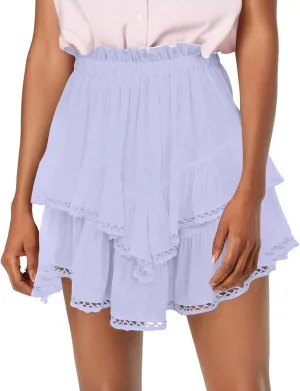 Women's Mini Skirts Pleated Skirt Lace Ruffles Short High Waisted Skirts Sundresses, S-2XL