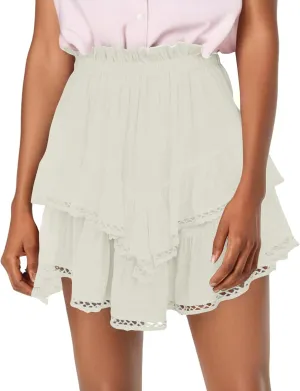 Women's Mini Skirts Pleated Skirt Lace Ruffles Short High Waisted Skirts Sundresses, S-2XL