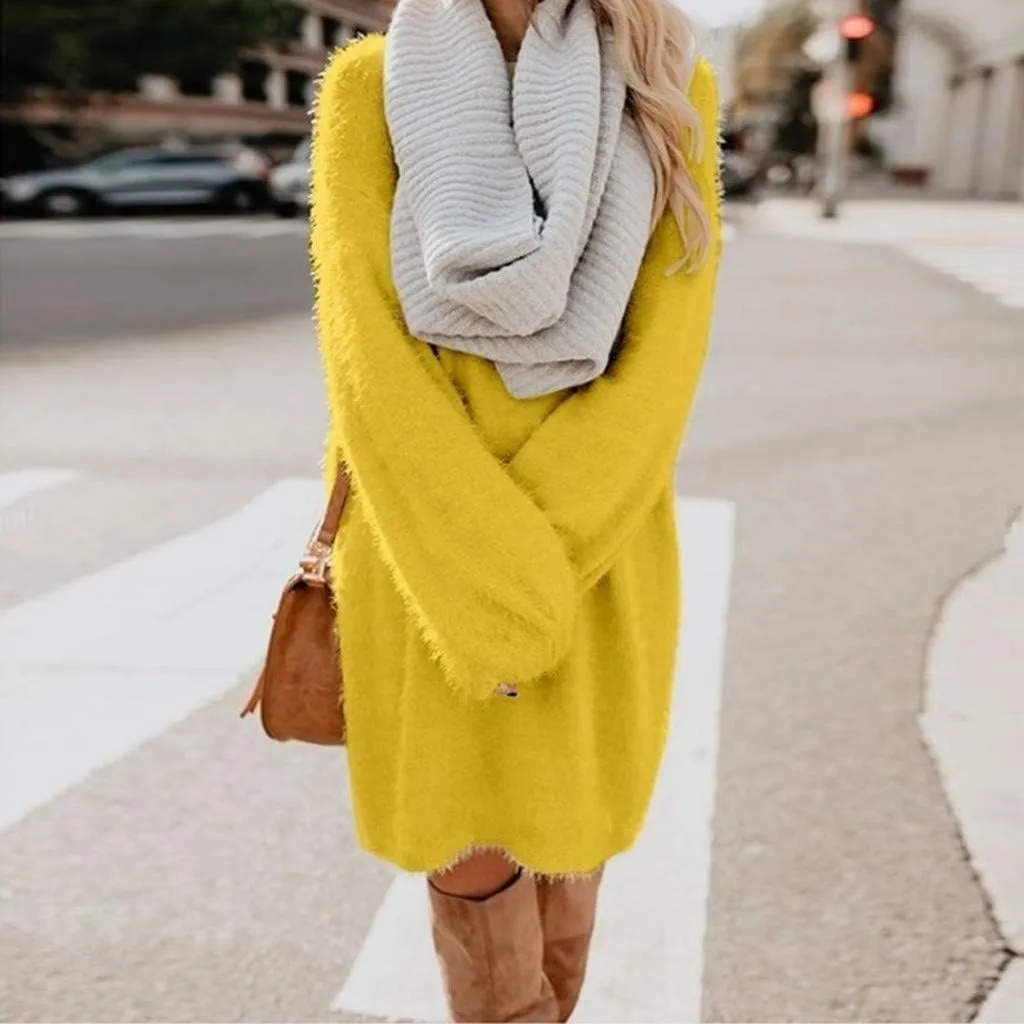 Women's Mock Sweater Dress Trendy Crewneck Long Sleeve A Line Flowy Casual 2024 Fall Fashion Ribbed Knit Sweater
