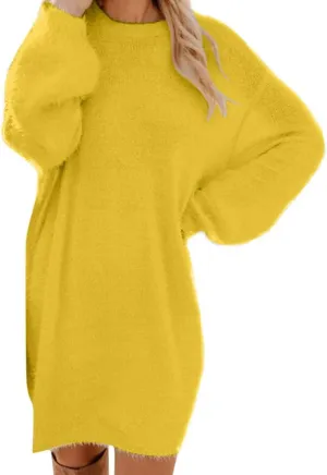 Women's Mock Sweater Dress Trendy Crewneck Long Sleeve A Line Flowy Casual 2024 Fall Fashion Ribbed Knit Sweater