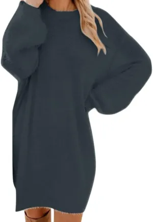 Women's Mock Sweater Dress Trendy Crewneck Long Sleeve A Line Flowy Casual 2024 Fall Fashion Ribbed Knit Sweater