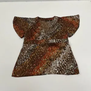 Women's New York & Co. Red Brown Spotted Flutter Sleeve Top - Size Large
