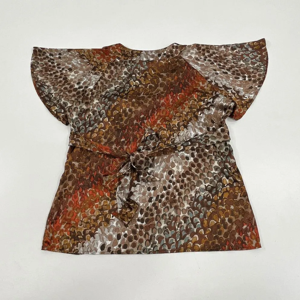 Women's New York & Co. Red Brown Spotted Flutter Sleeve Top - Size Large