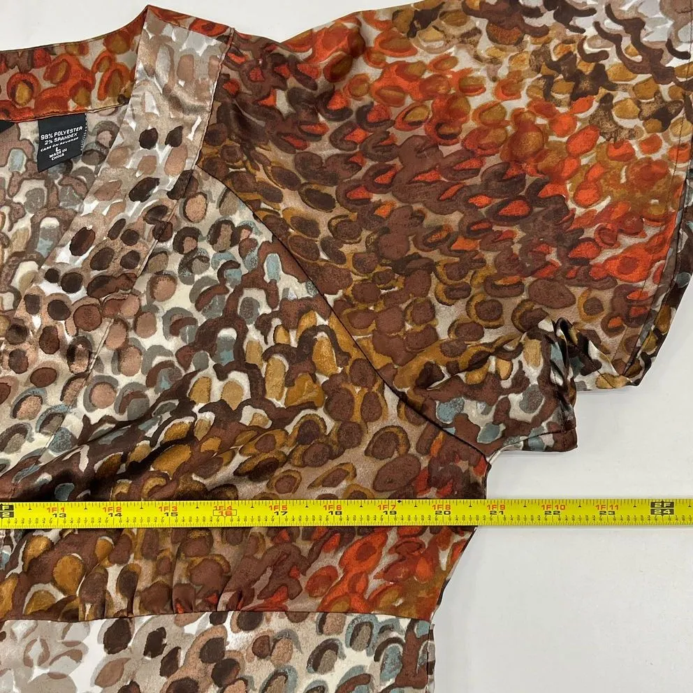 Women's New York & Co. Red Brown Spotted Flutter Sleeve Top - Size Large