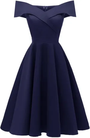 Women's Off Shoulder Semi Formal Elegant Classy Gowns Audrey Hepburn Vintage Evening Party Bodycon Midi Dress