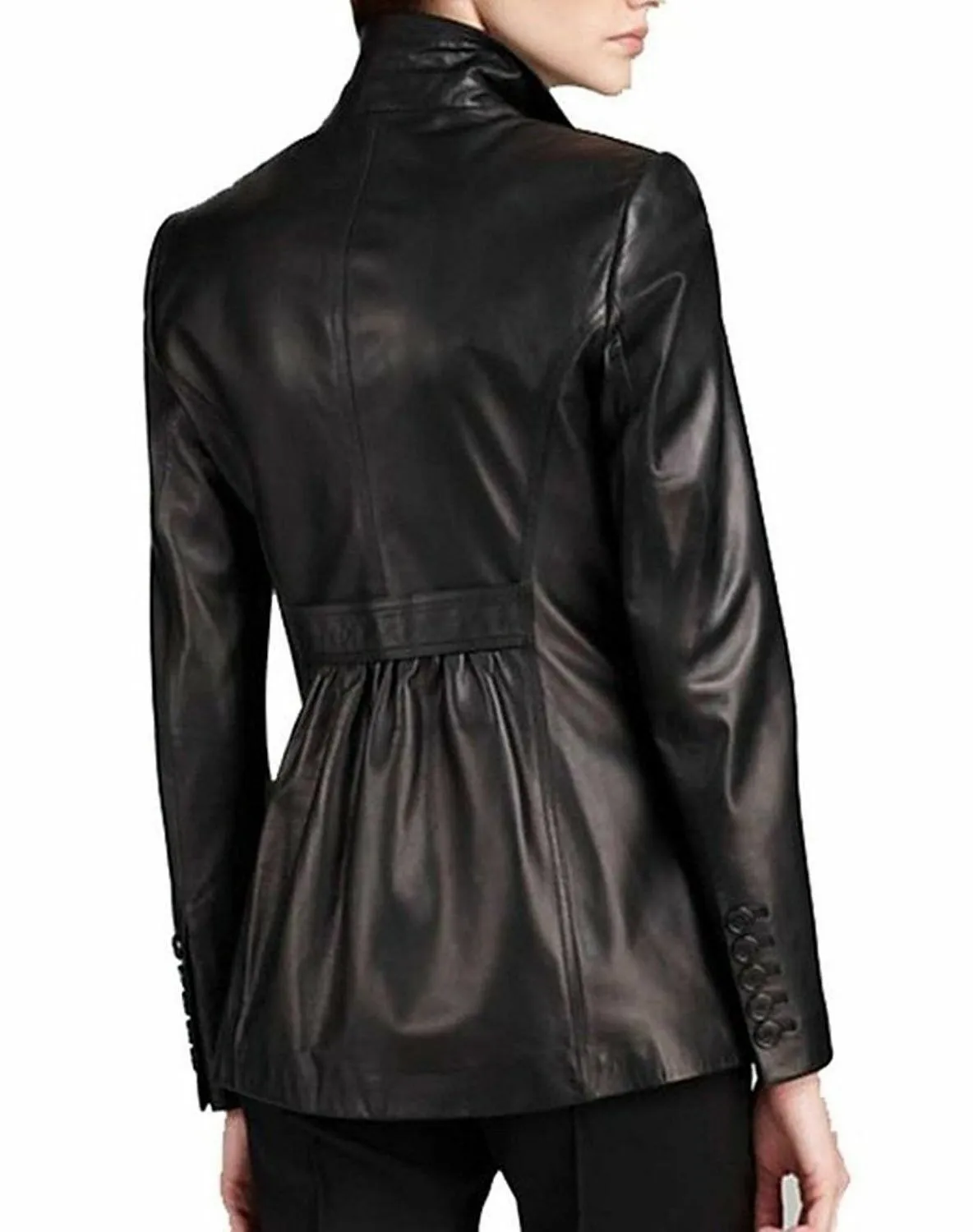 Womens One Button Blazer Black Leather Coat