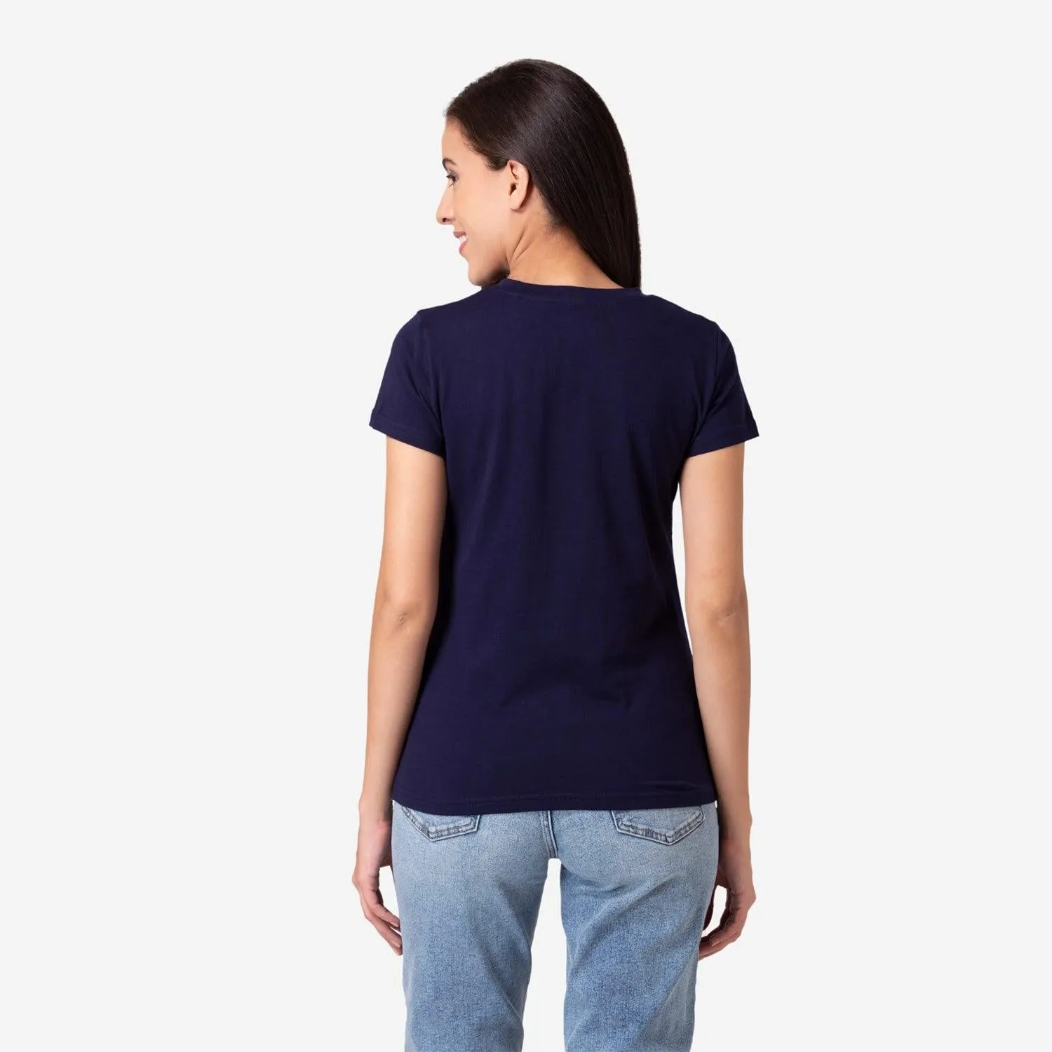 Women's Plain Half Sleeve Round-Neck T-Shirt For Summer - Dark Navy