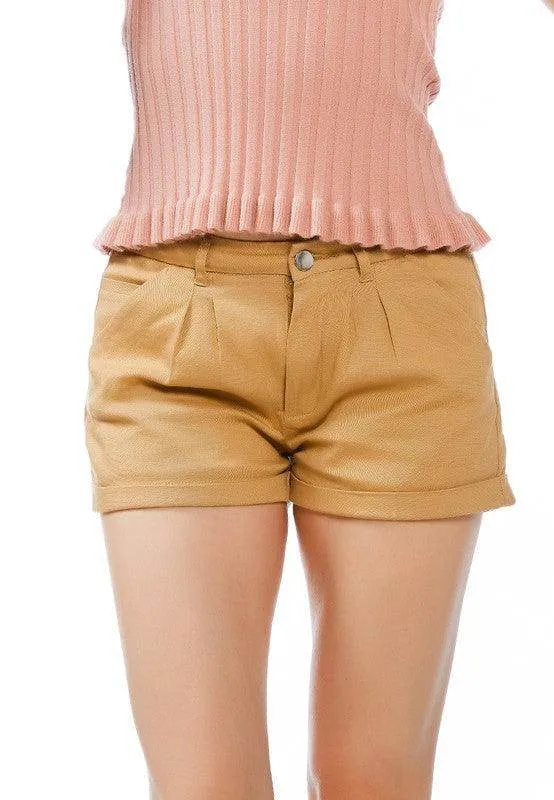 Womens Pleated Flap Pocket Shorts
