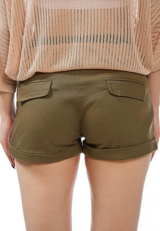 Womens Pleated Flap Pocket Shorts