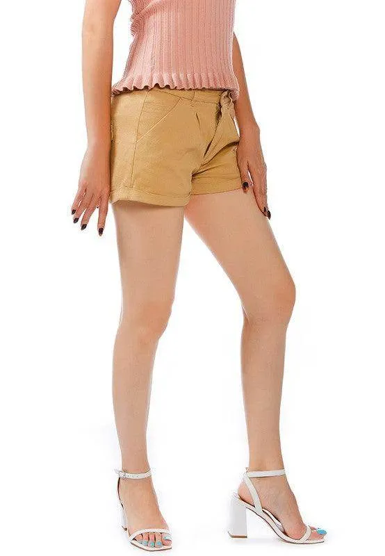 Womens Pleated Flap Pocket Shorts