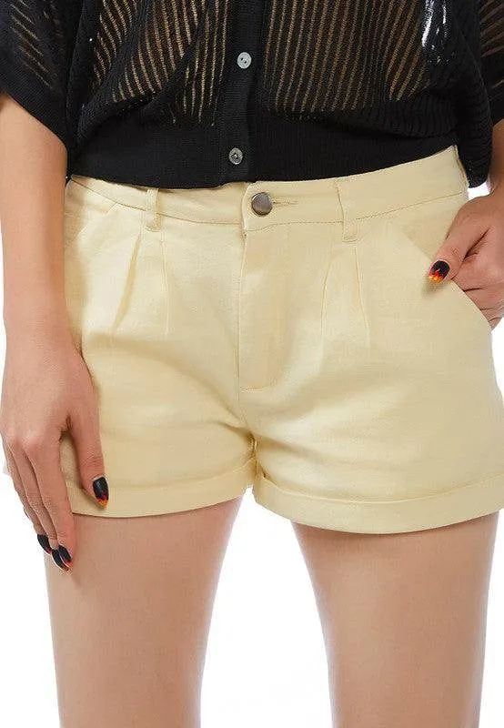 Womens Pleated Flap Pocket Shorts