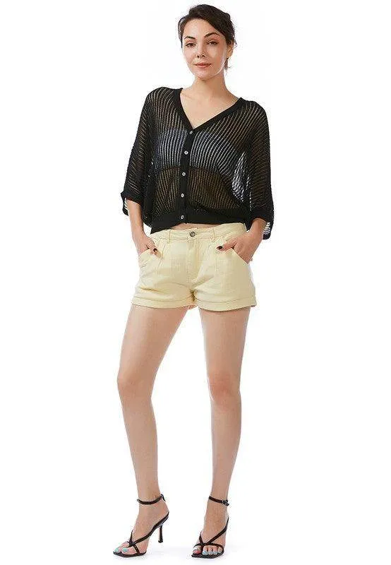 Womens Pleated Flap Pocket Shorts