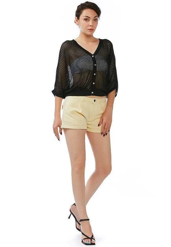 Womens Pleated Flap Pocket Shorts