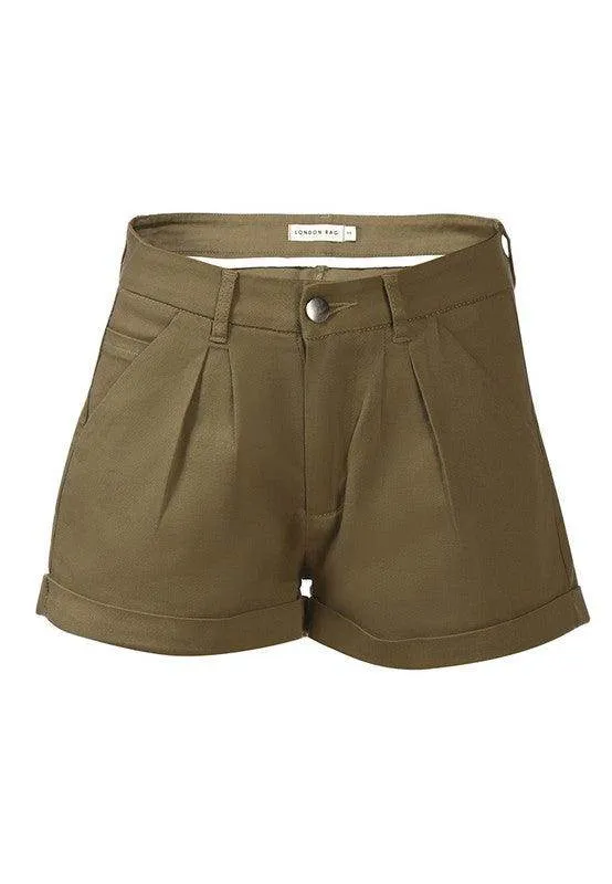 Womens Pleated Flap Pocket Shorts