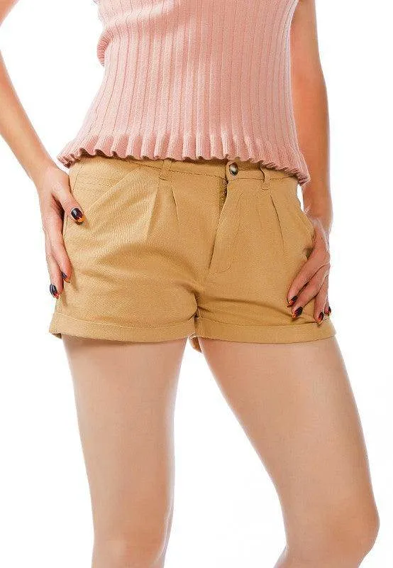 Womens Pleated Flap Pocket Shorts