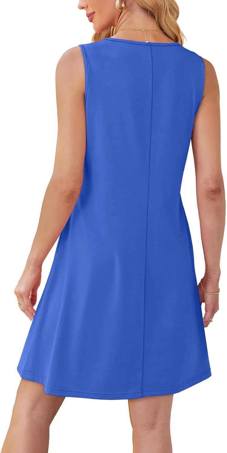 Womens Pleated Front Tank Dresses 2025 Vacation Summer Sleeveless Sundress Casual Beach Mini Dress