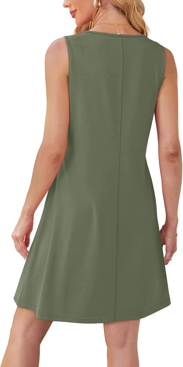 Womens Pleated Front Tank Dresses 2025 Vacation Summer Sleeveless Sundress Casual Beach Mini Dress