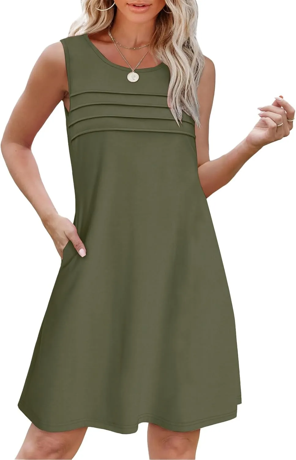 Womens Pleated Front Tank Dresses 2025 Vacation Summer Sleeveless Sundress Casual Beach Mini Dress