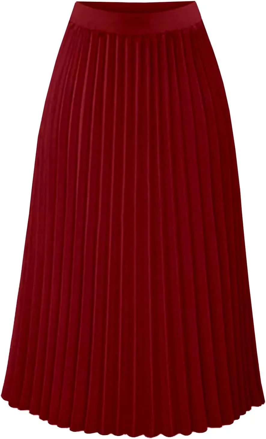 Women's Pleated Skirt Elastic High Waist A-Line Midi Length Skirts Solid Color Basic Casual Summer Long Skirt