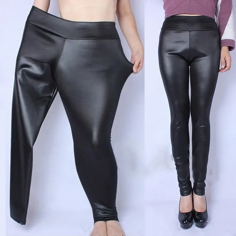 Women's Plus Size High Waist Faux Leather Pencil Pants