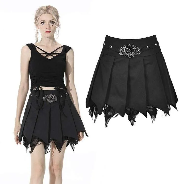 Women's Punk Skull Irregular Black Pleated Skirts