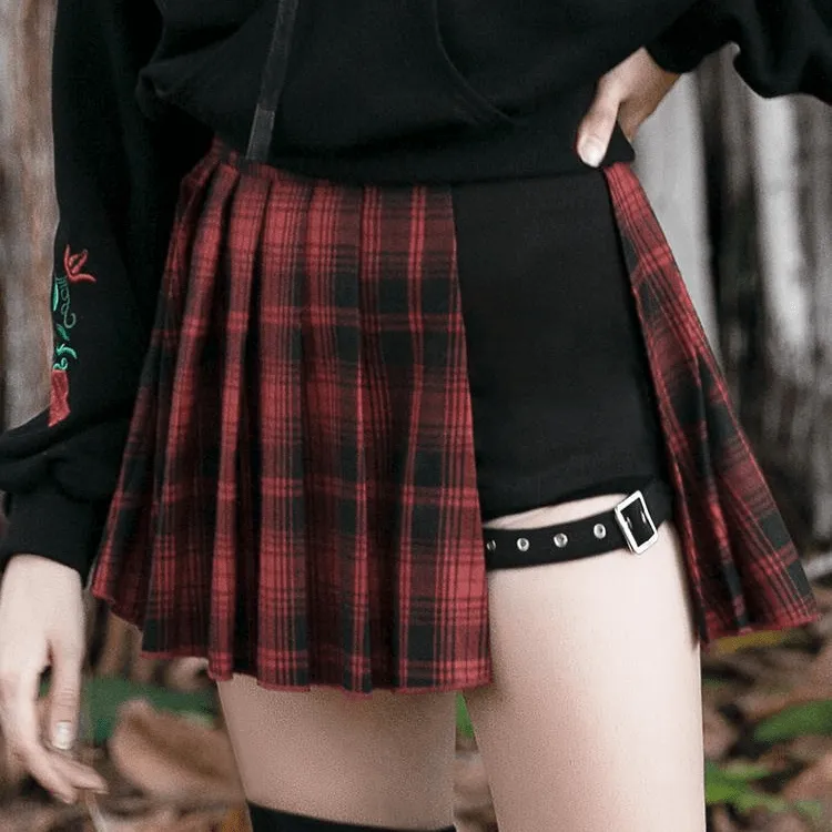 Women's Punk Two-Piece Irregular A-Line Plaid Pleated Skirts