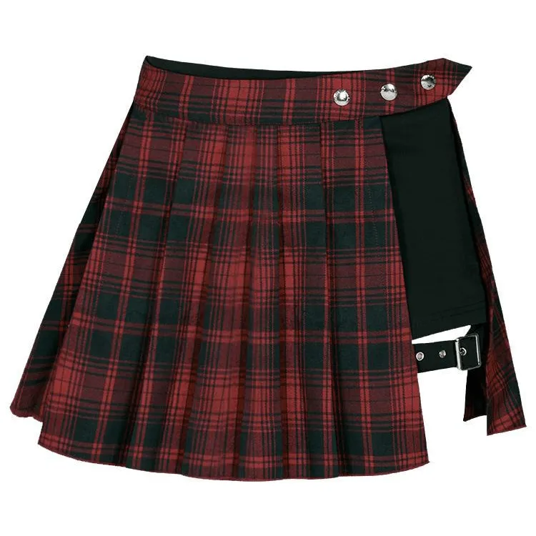 Women's Punk Two-Piece Irregular A-Line Plaid Pleated Skirts