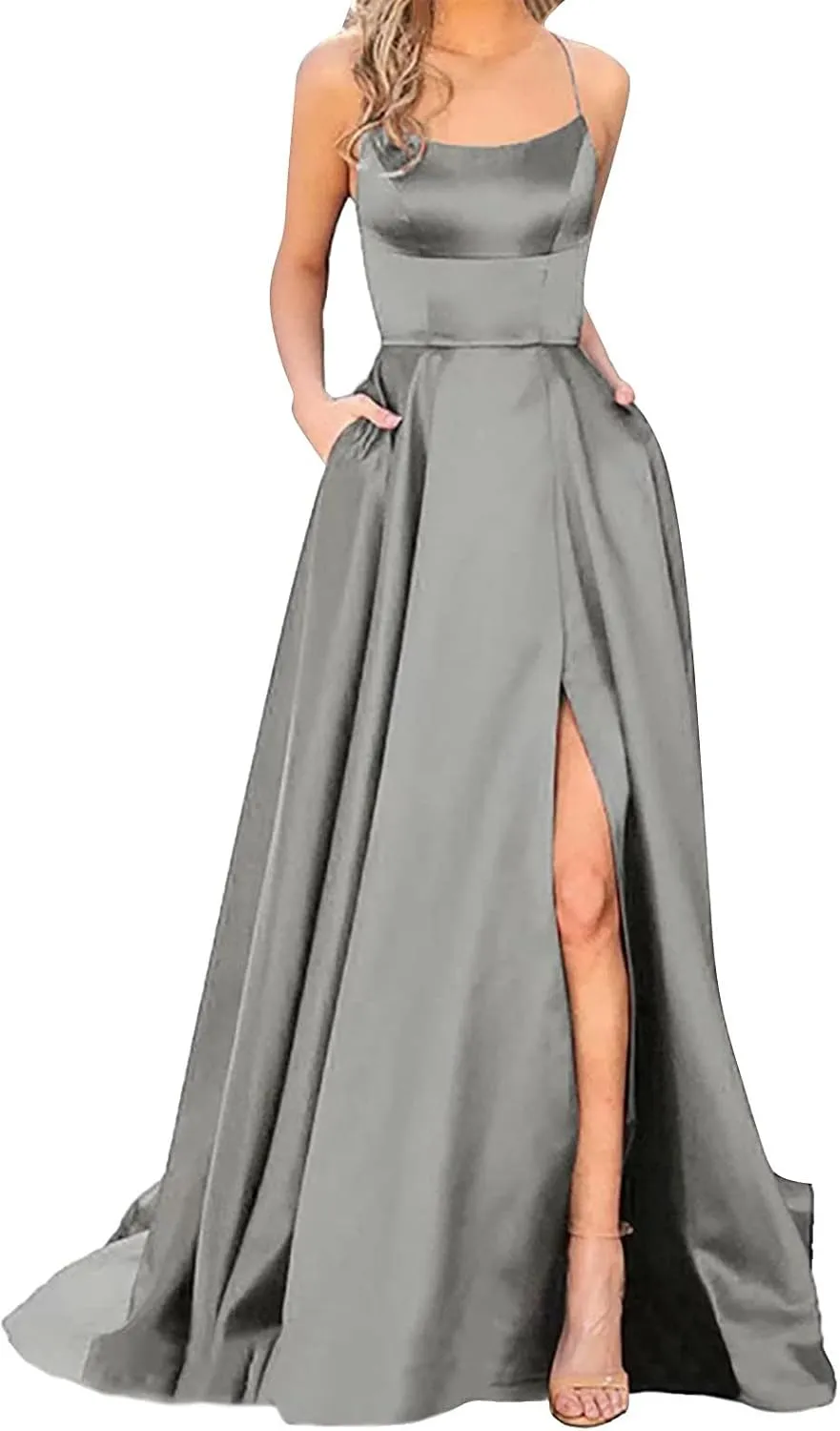 Women's Satin Bridesmaid Dresses Women Sleeveless V Neck Wedding Dress Elegant Party Evening Slim Maxi Dresses