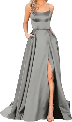 Women's Satin Bridesmaid Dresses Women Sleeveless V Neck Wedding Dress Elegant Party Evening Slim Maxi Dresses