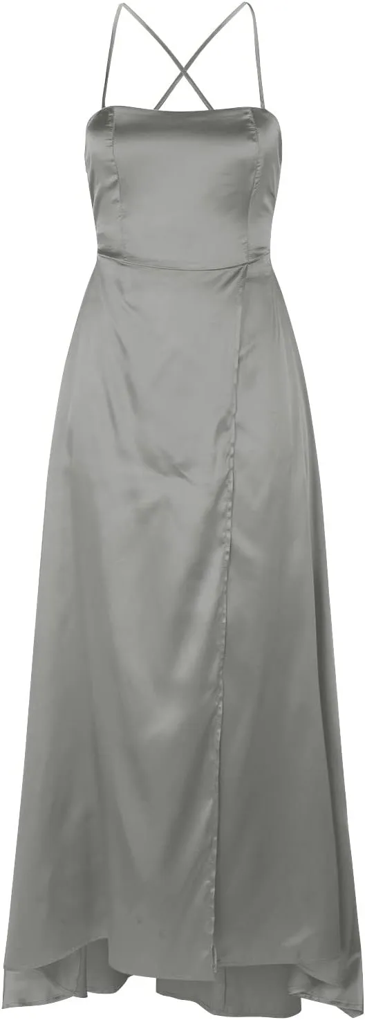 Women's Satin Bridesmaid Dresses Women Sleeveless V Neck Wedding Dress Elegant Party Evening Slim Maxi Dresses