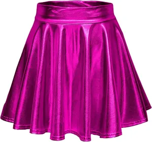 Women's Shiny Flared Pleated Mini Skater Skirt High Waist Dancing Skirt Pleated Skirt Cute