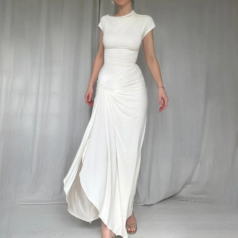Women's Short Sleeve Ruched Bodycon Maxi Dresses Casual Sleeveless Wedding Guest Dresses
